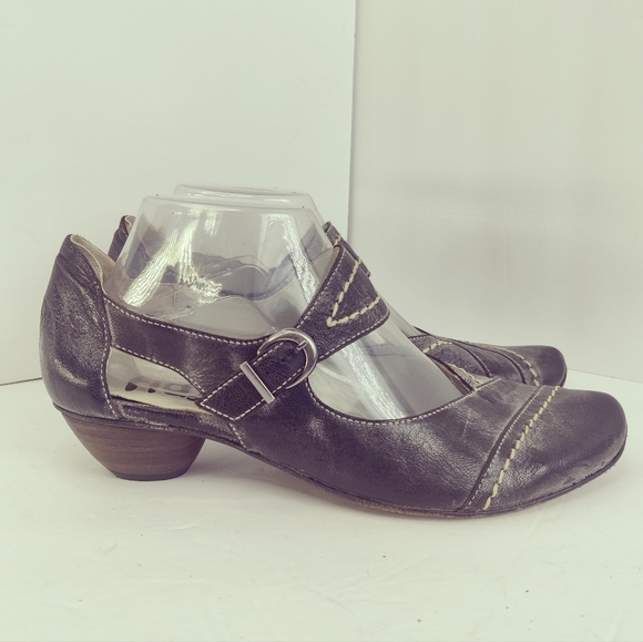 Fidji Mary Jane Low Heel Pump Charcoal Gray Leather Sz 39 - Picture 2 of 15